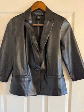 New York & Company Black Faux Leather Single-Button Blazer